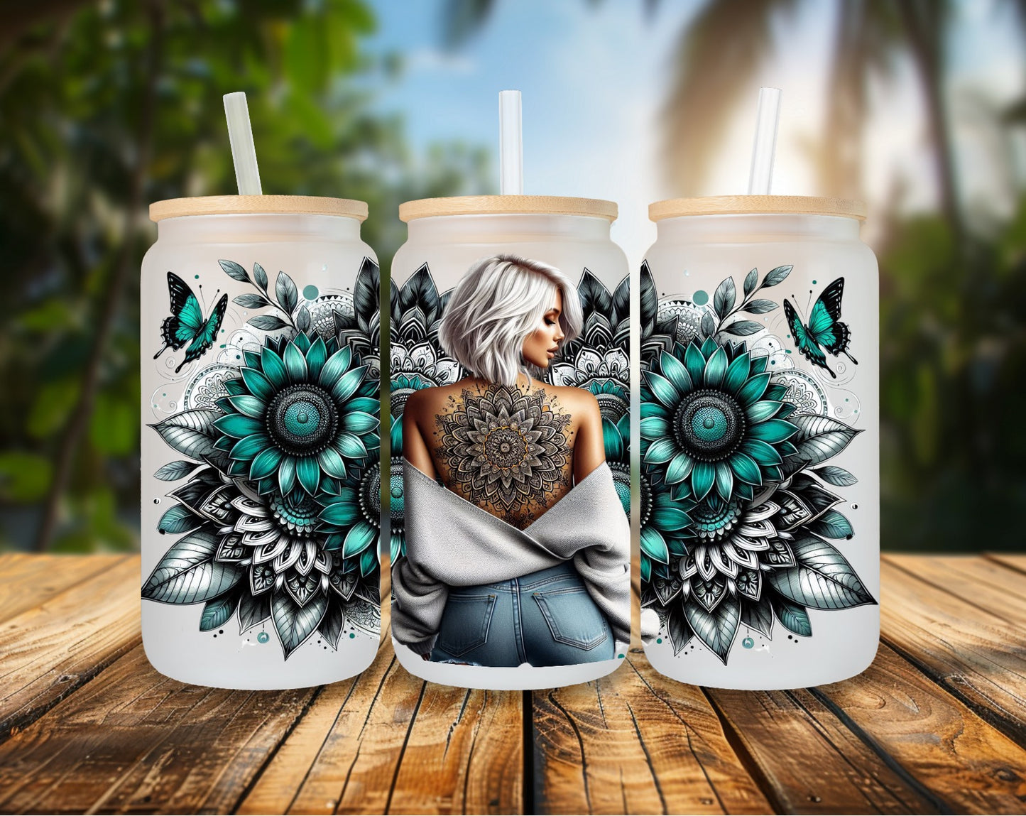 16oz Glas Türkis Tattoogirl