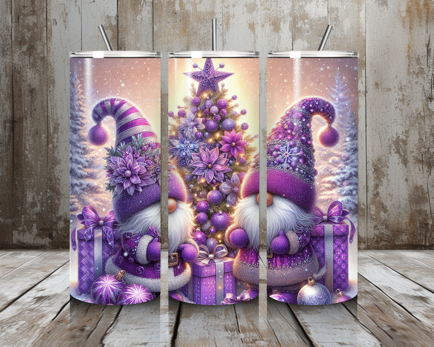 Tumbler Christmas purple Gnoms