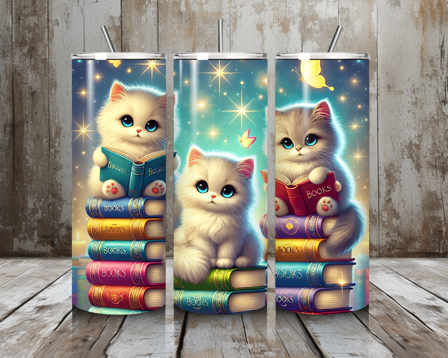 Tumbler Cats with Books