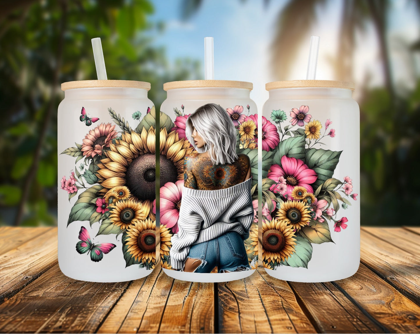 16oz Glas Sunflower Girl