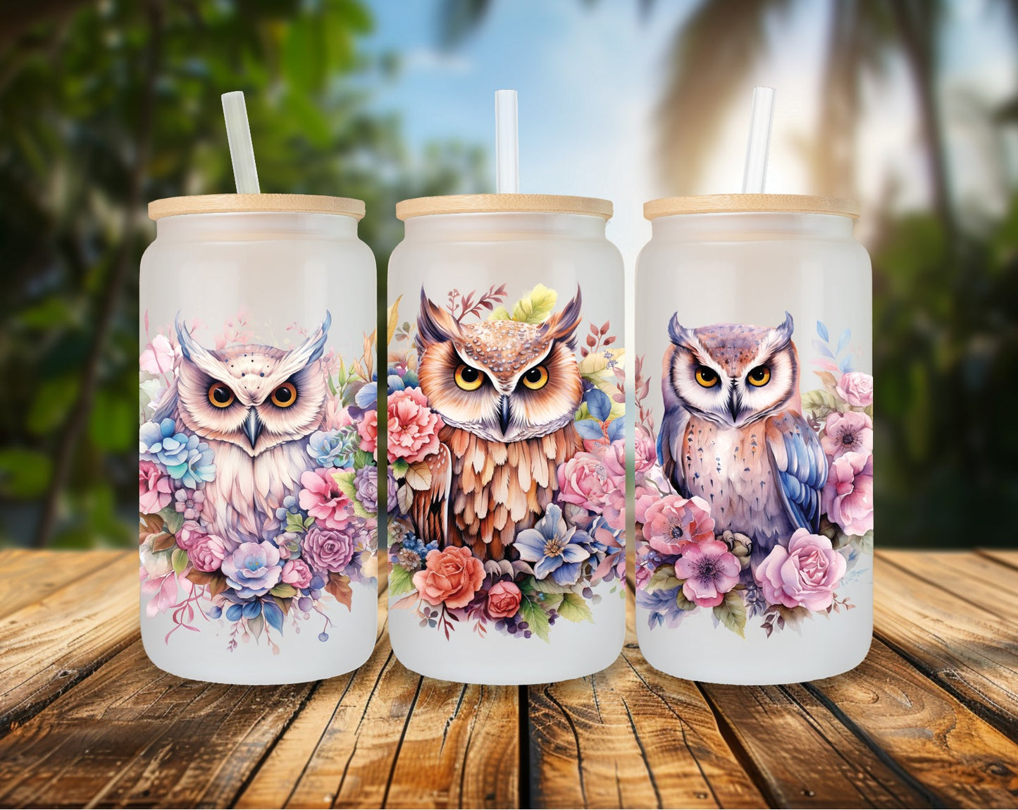 16oz Glas Eulen Trio