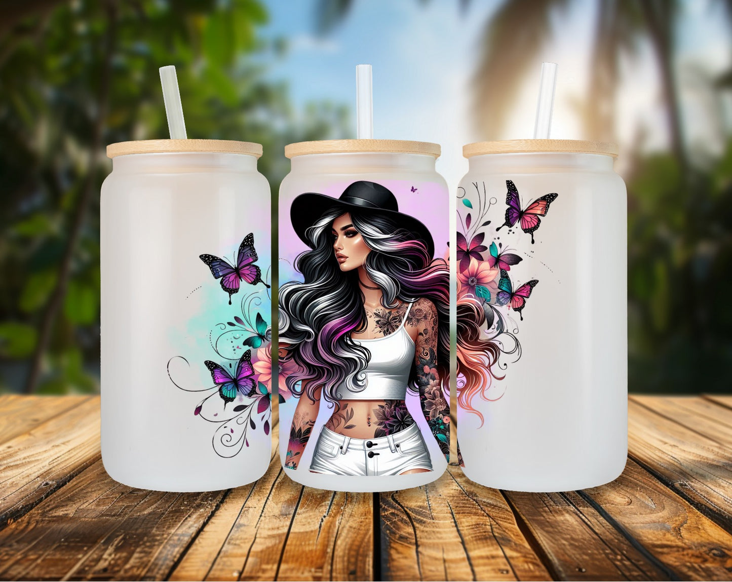16oz Glas Butterfly Girl