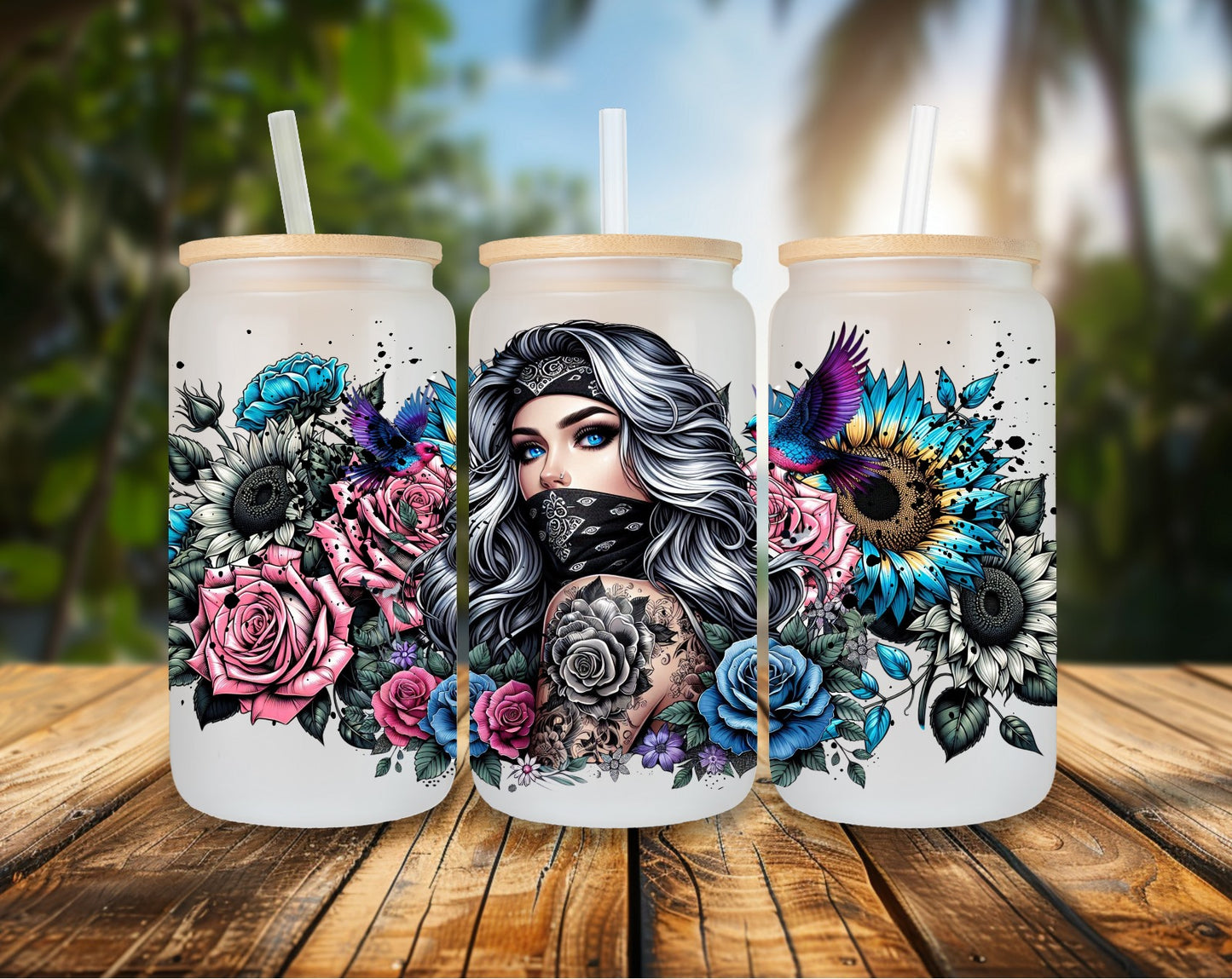 16oz Glas blue Maskgirl