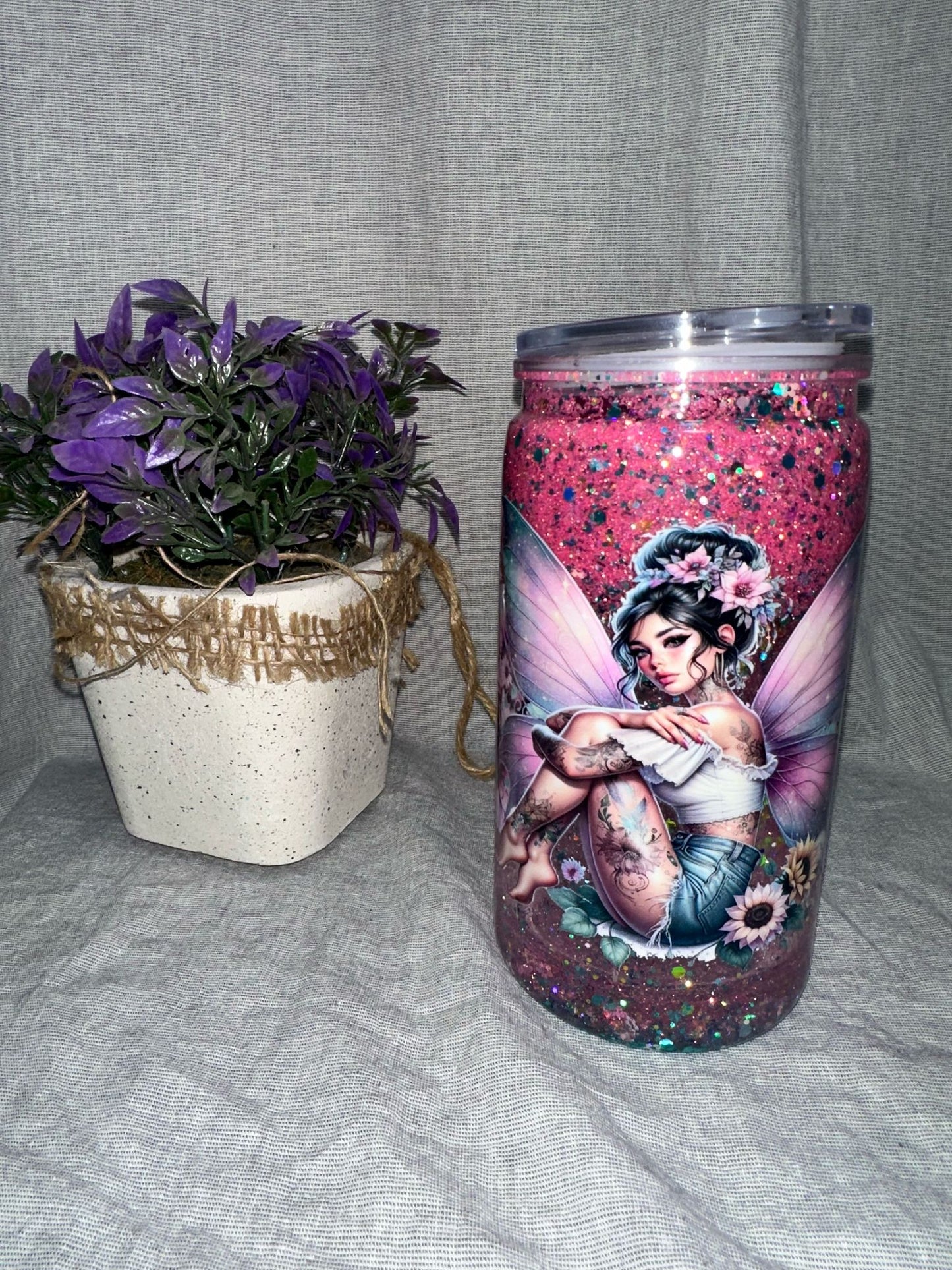 Snowglobe Becher Elfe rosa