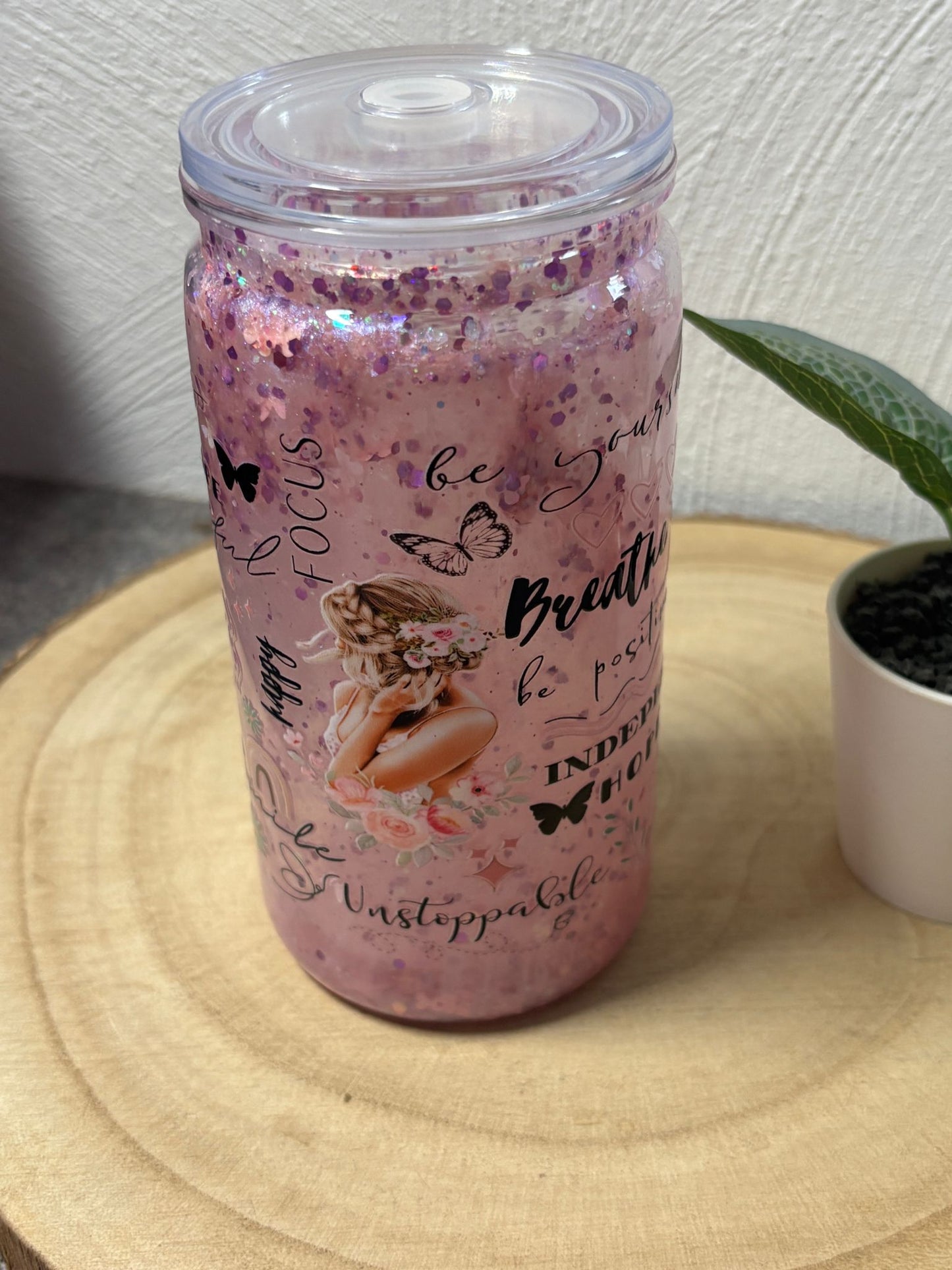 Glitzerbecher 16 oz Frau