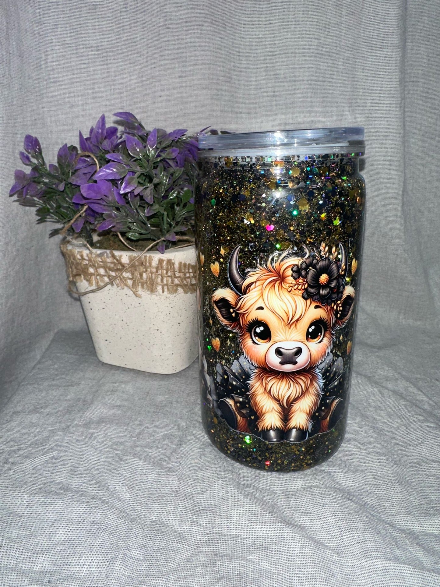 Snowglobe Becher Kühe schwarz