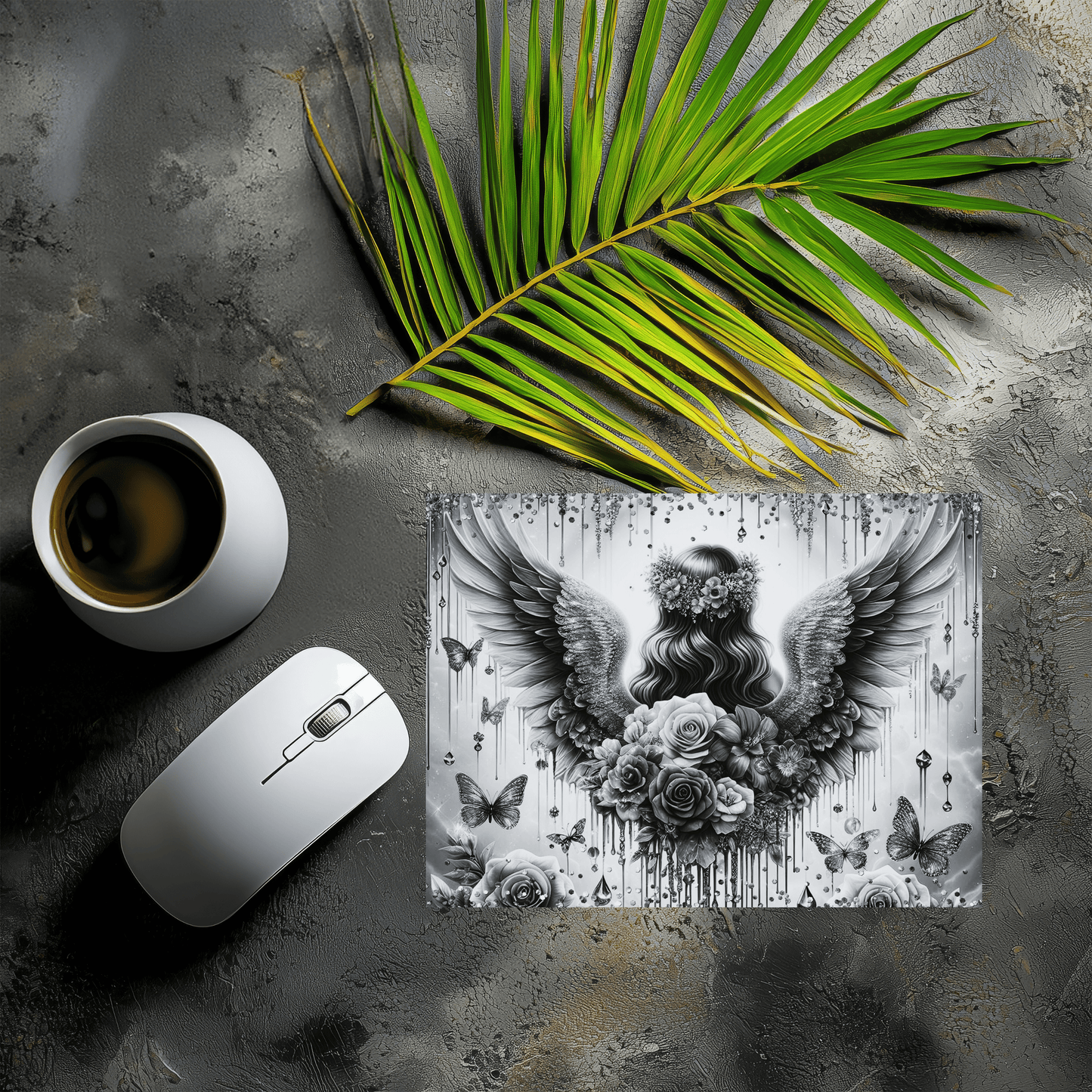 Mousepad Engelsfrau schwarz/weiss
