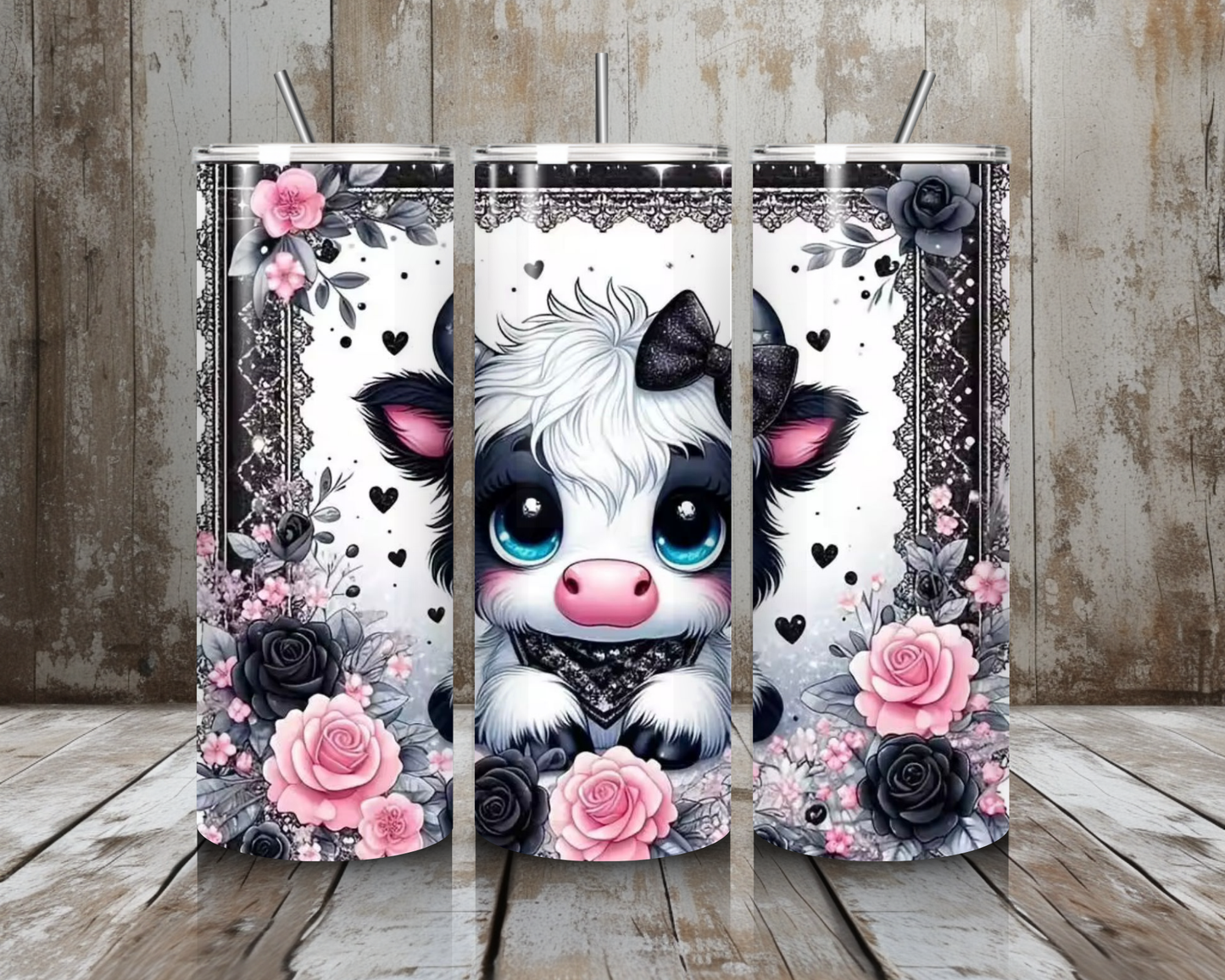 Tumbler Black & White Cow
