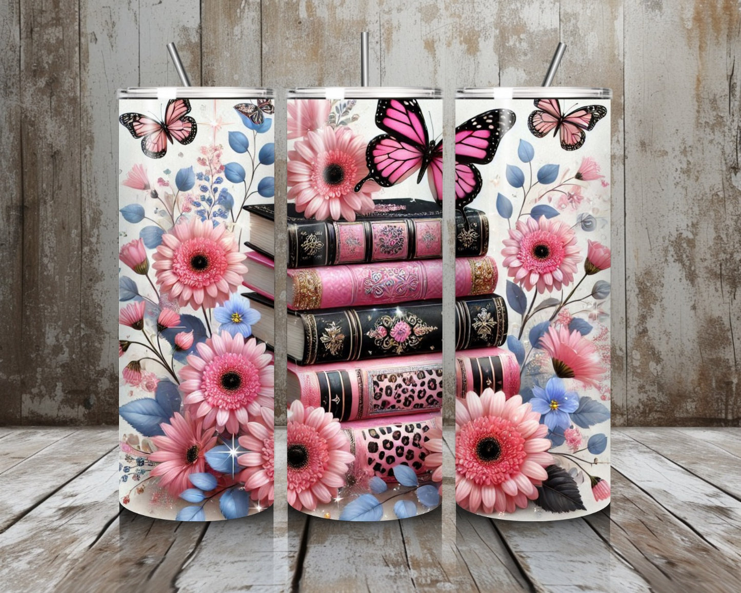 Tumbler Books and Flowers