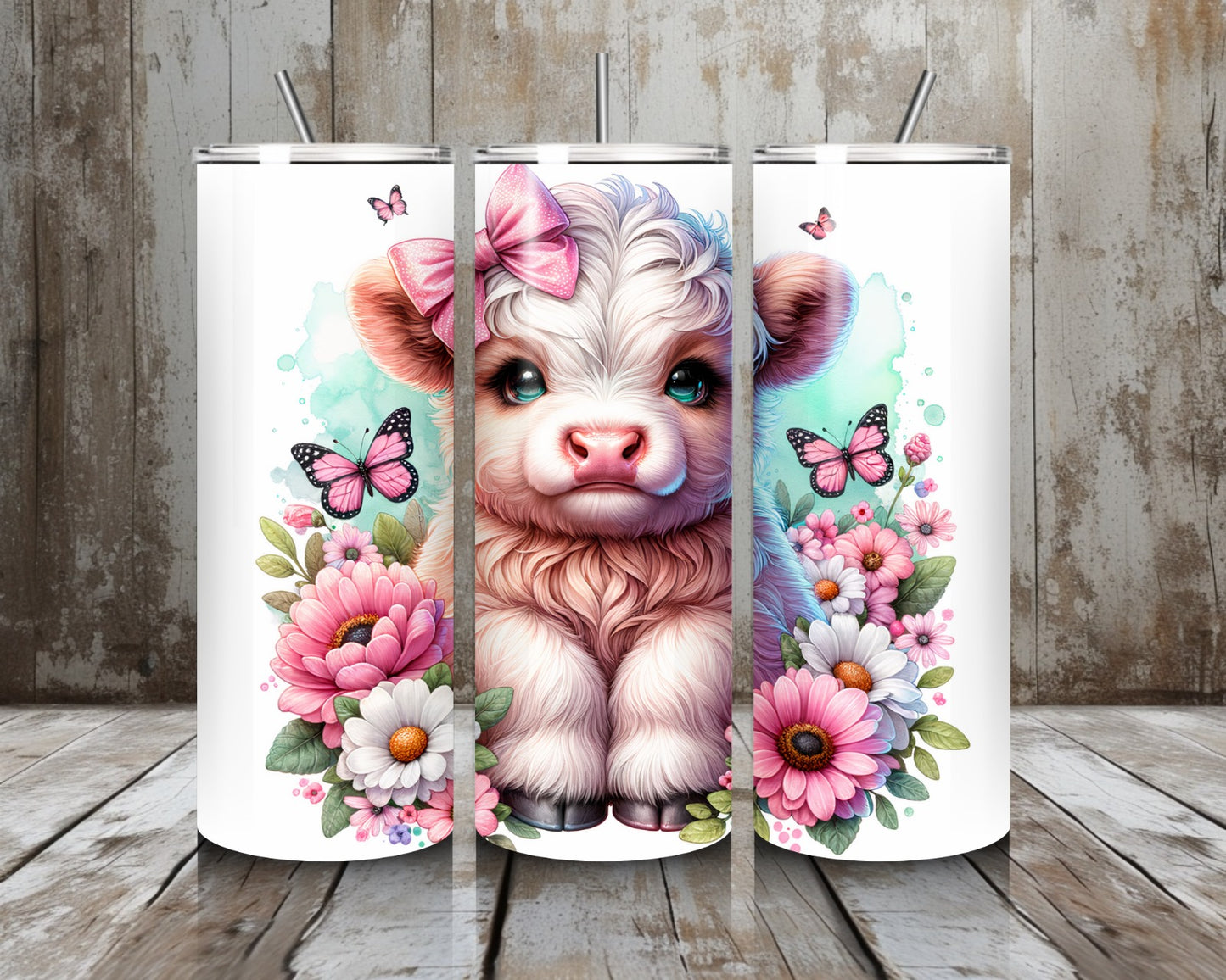 Tumbler Cow with Flowers
