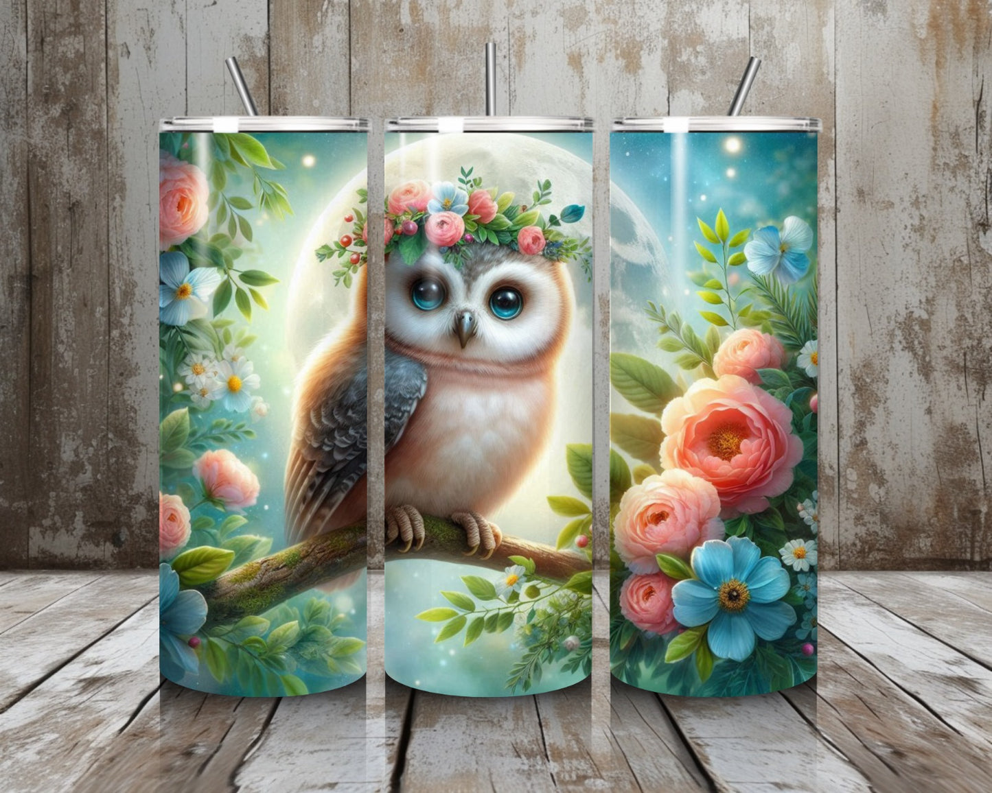Tumbler Eule im Mond