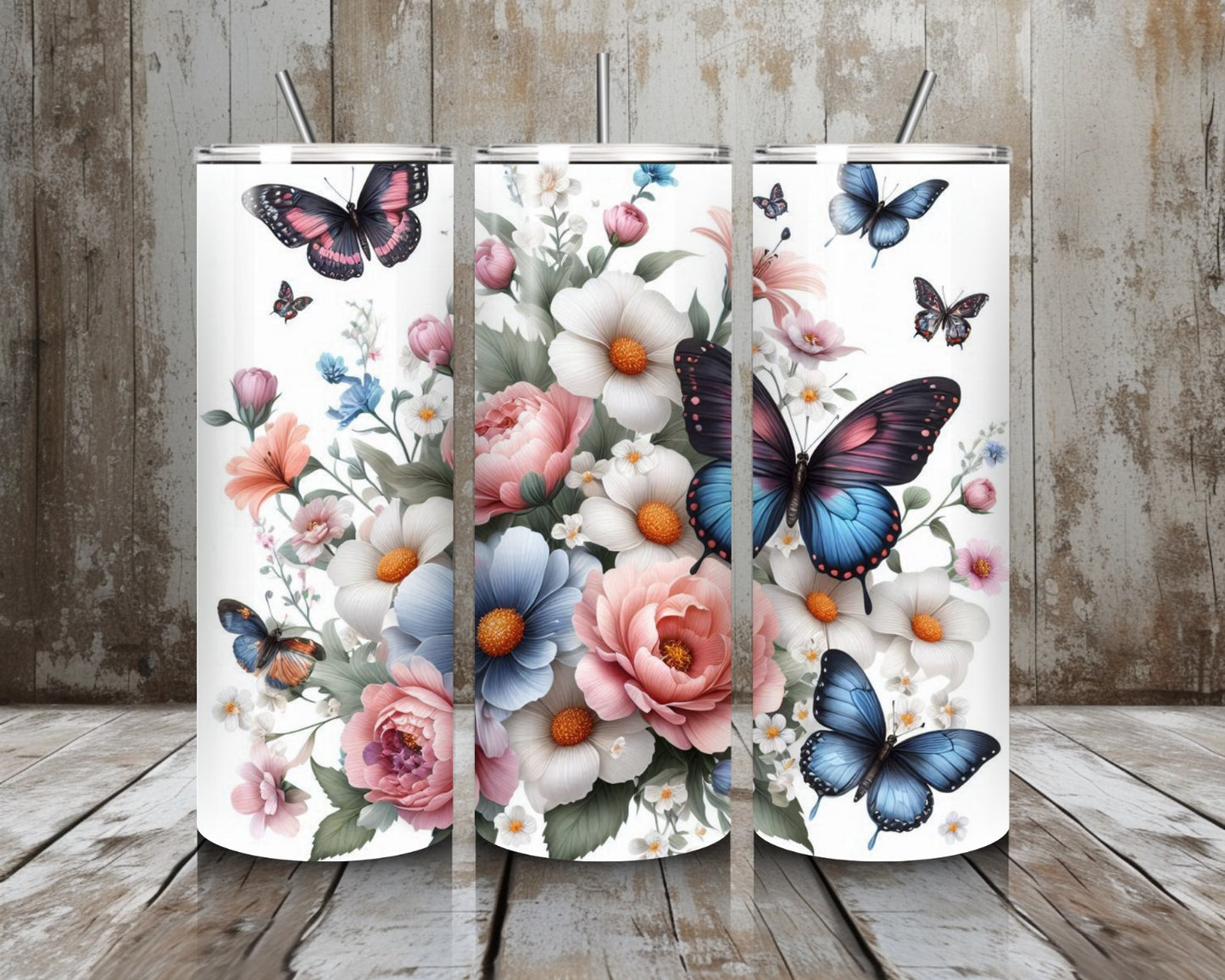 Tumbler Flowers and Butterflys