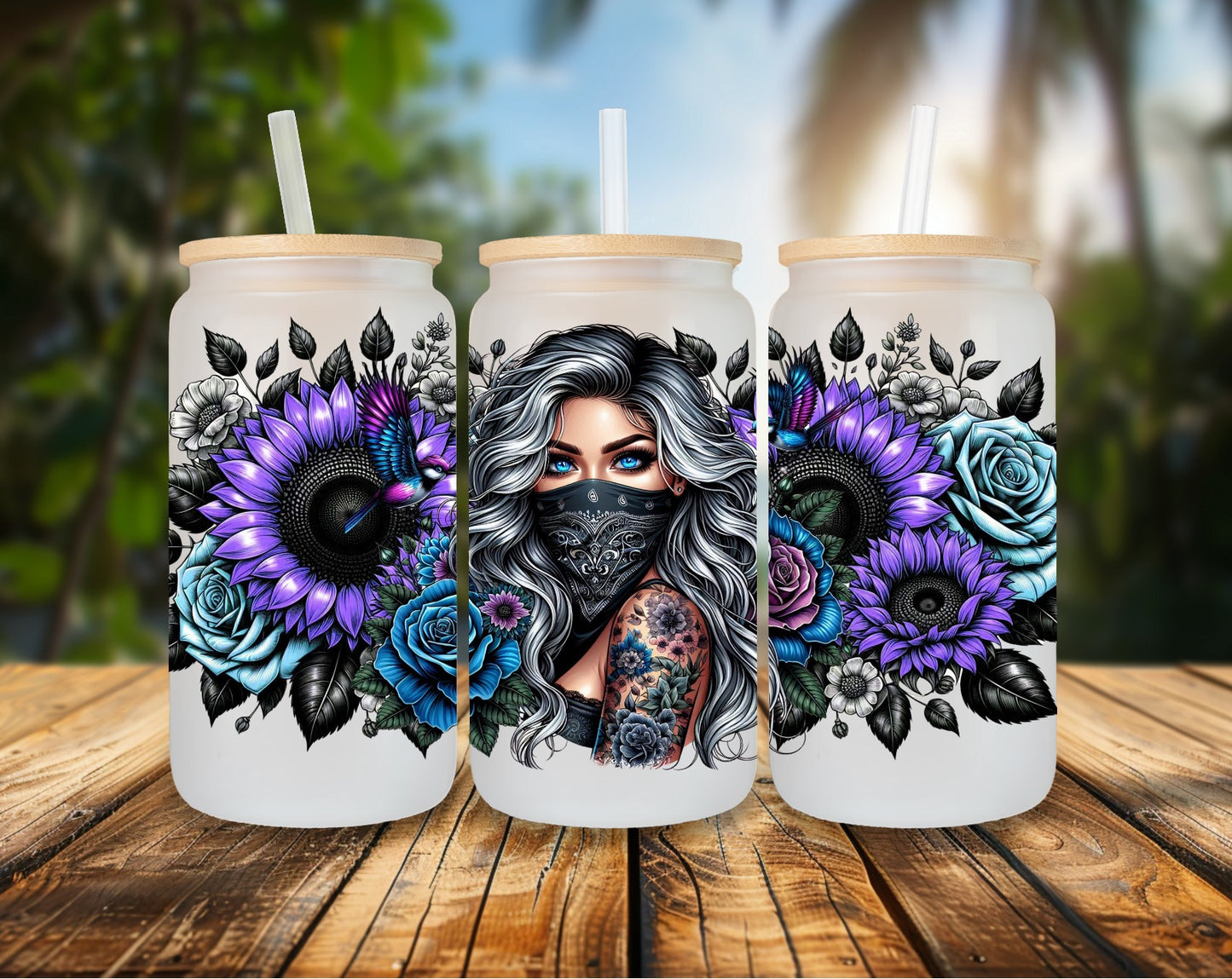 16oz Glas purple Maskgirl