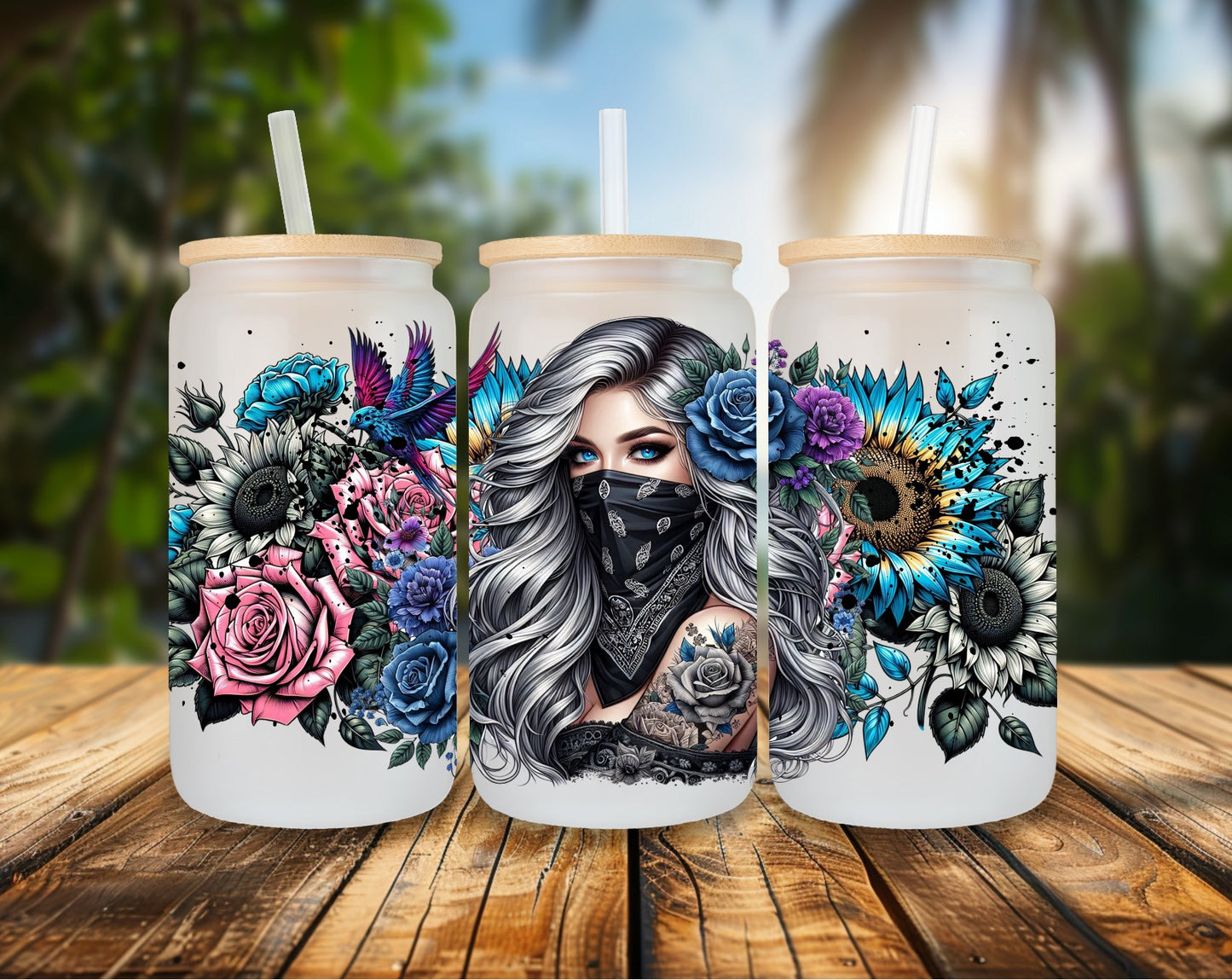 16oz Glas blue Maskgirl