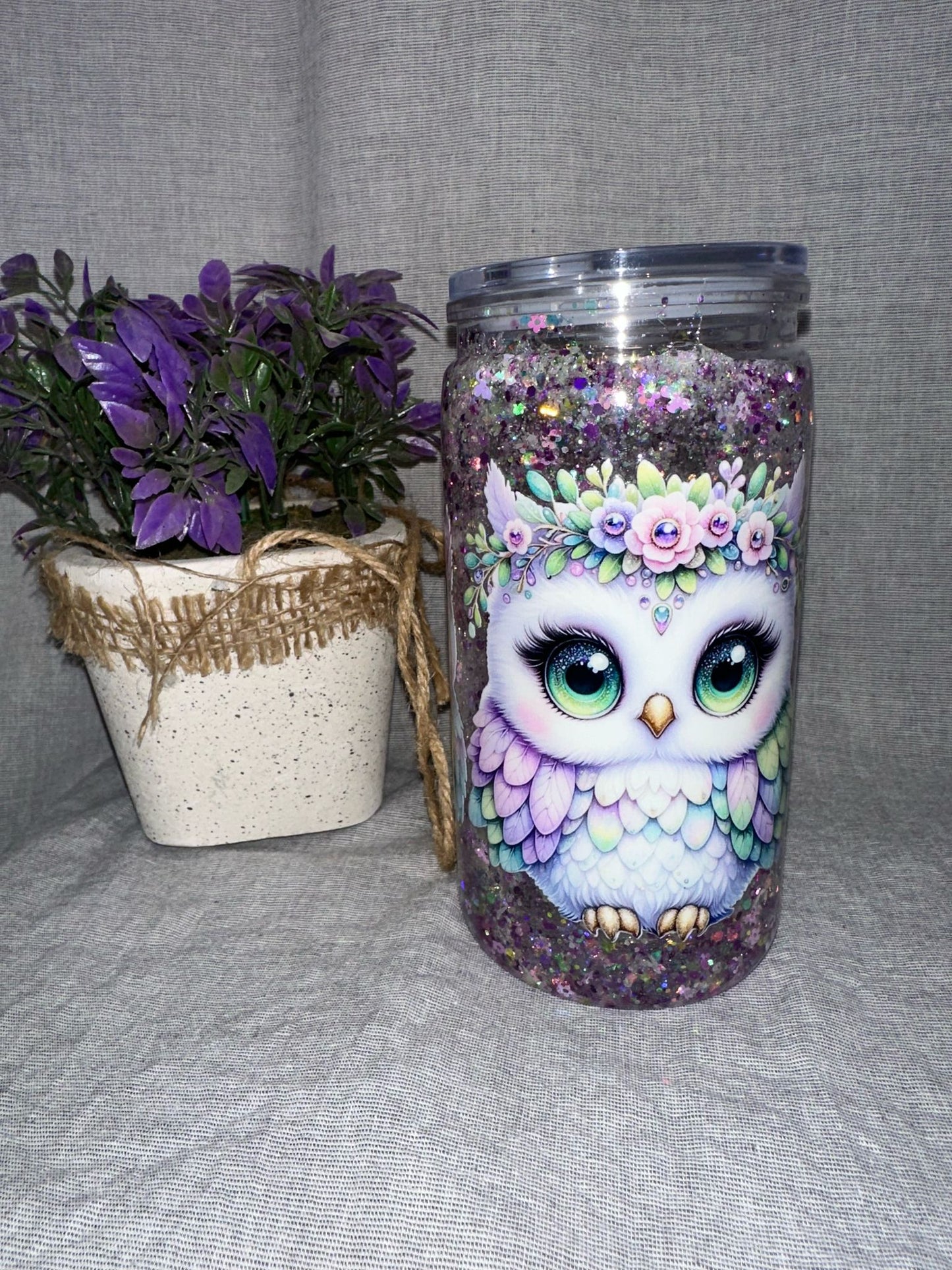Snowglobe Becher Eulen Pastell
