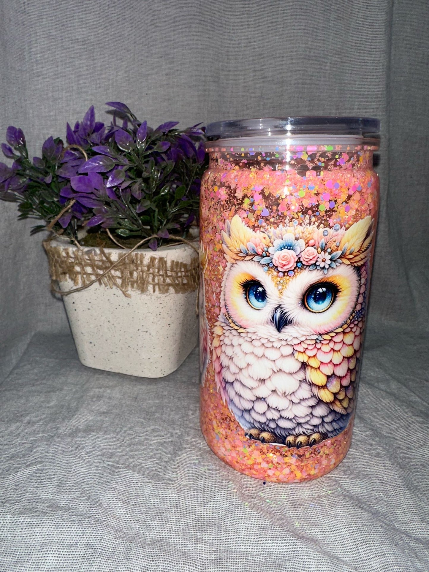 Snowglobe Becher Eule gelb
