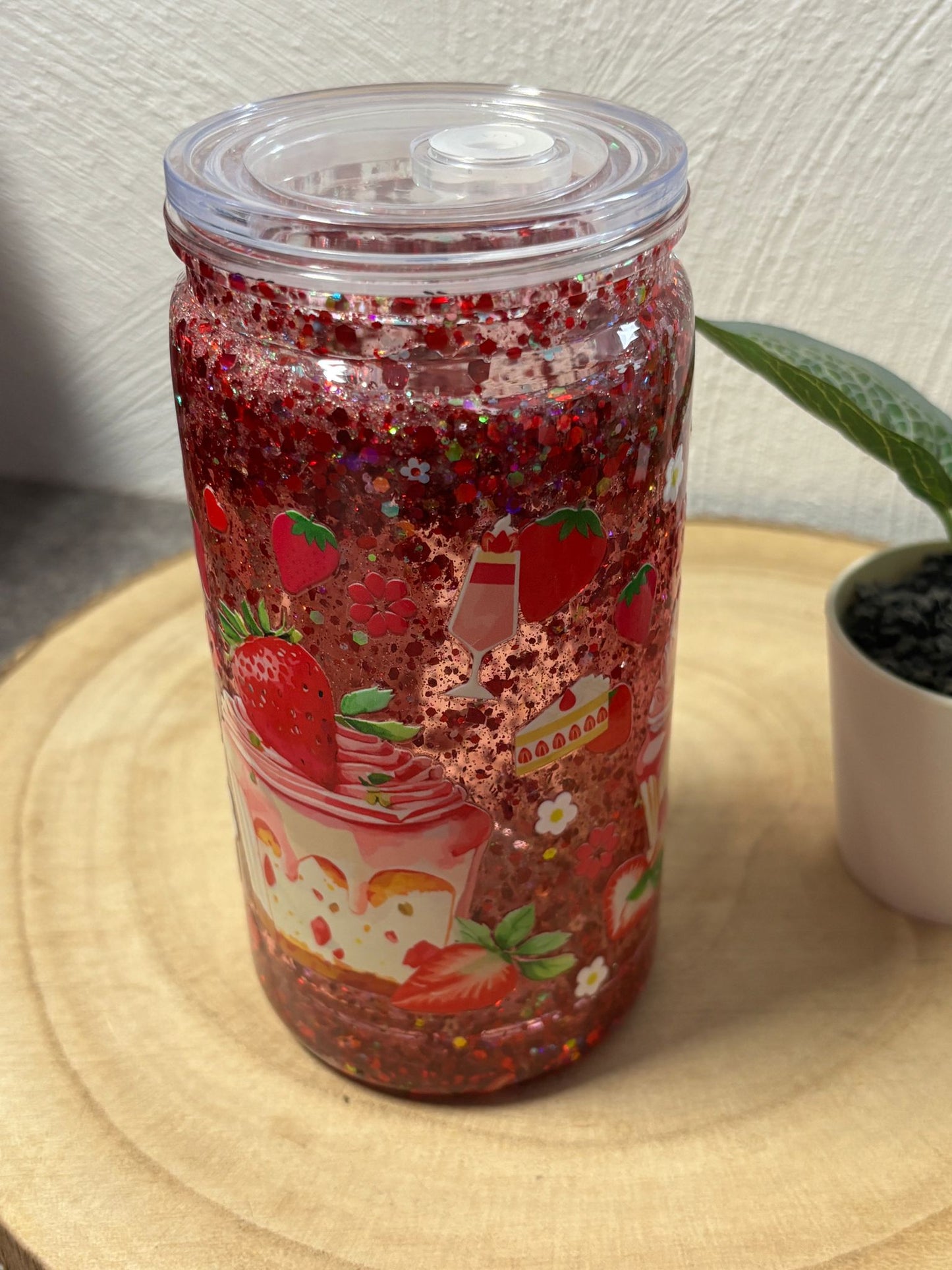 Glitzerbecher 16 oz Erdbeere