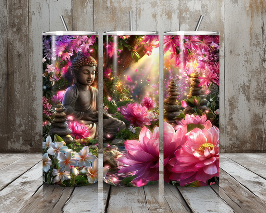 Tumbler Buddha im Blumenmeer