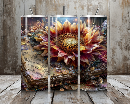 Tumbler Sonnenblume auf dem Buch