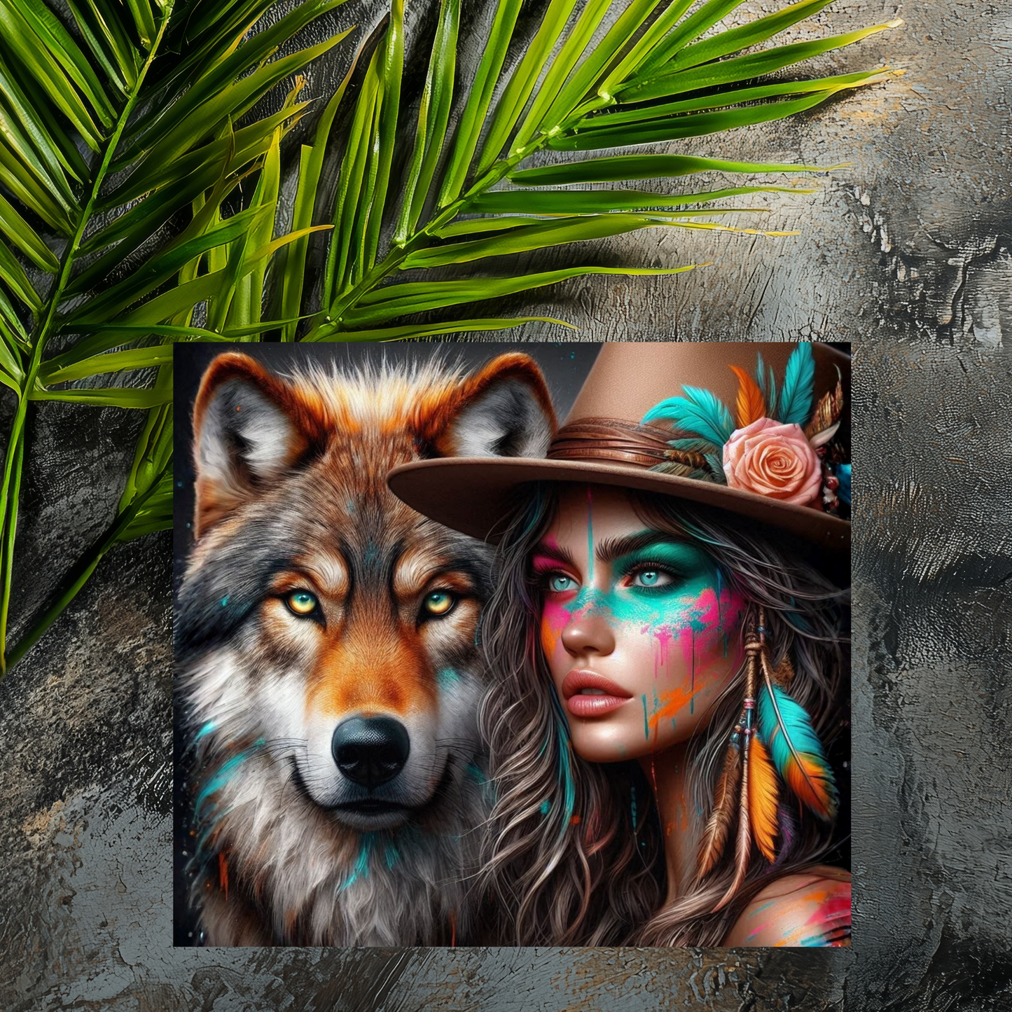 Mousepad Frau mit dem Wolf