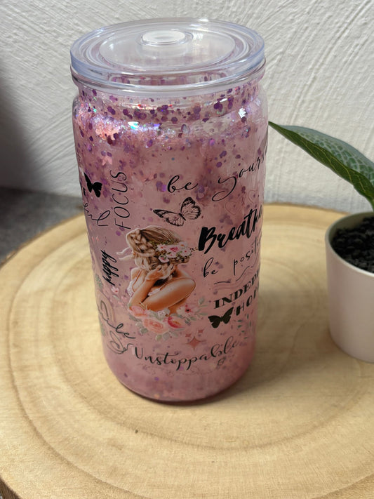 Glitzerbecher 16 oz Frau