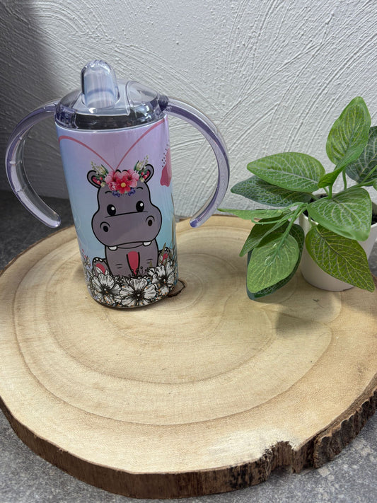Baby/Kinderflasche mit 2 Deckeln Hippo