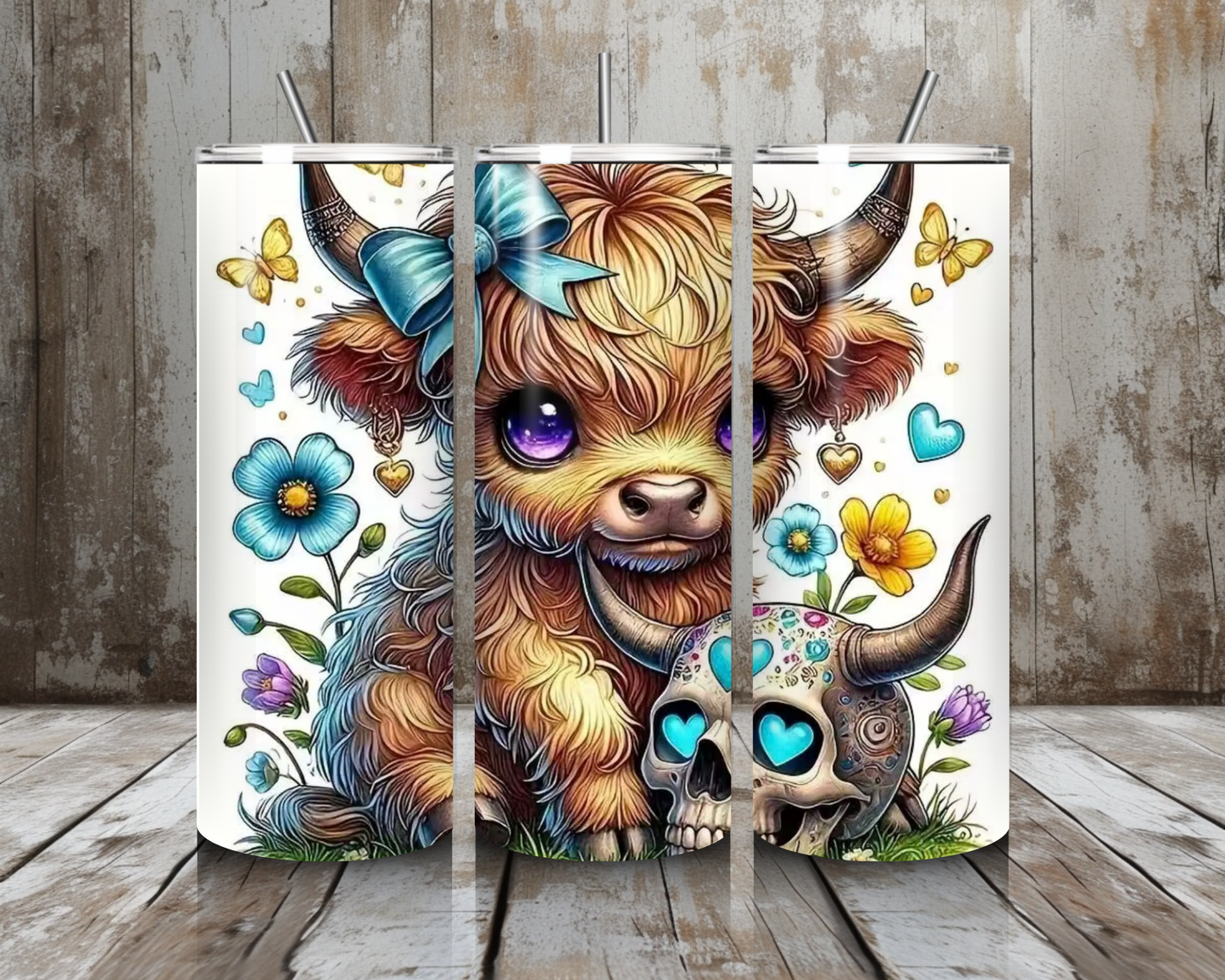 Tumbler Cow with Skull