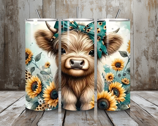 Tumbler Kuh mit Schleife und Blumen