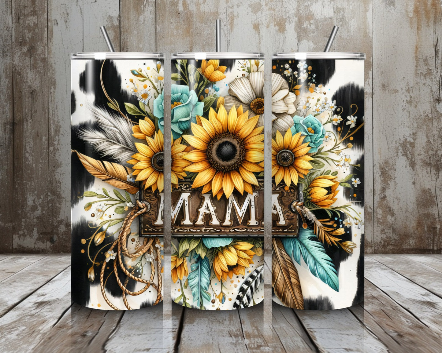 Tumbler Mama mit Blumen