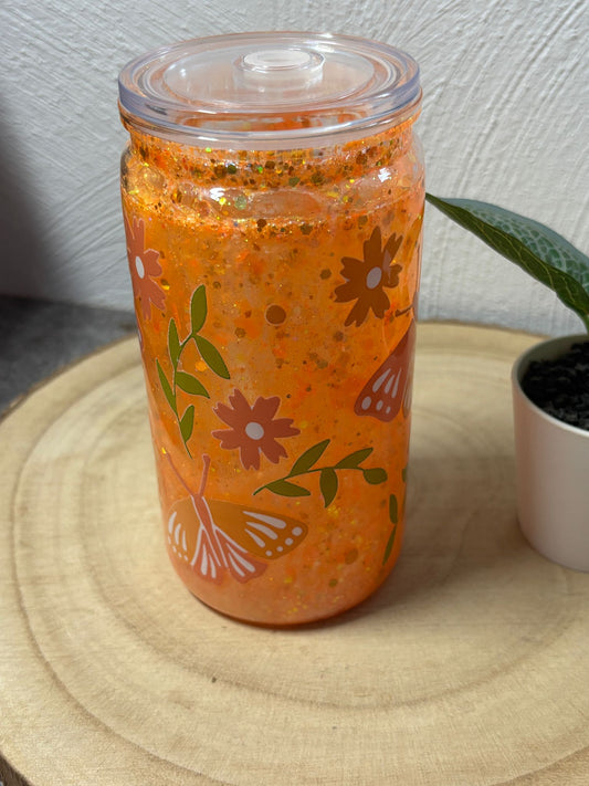 Glitzerbecher 16 oz Blume