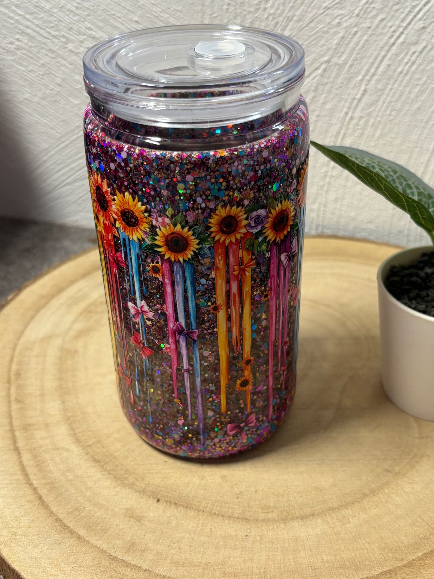 Glitzerbecher 16 oz Blumen