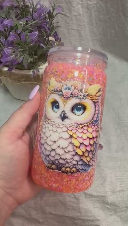 Snowglobe Becher Eule gelb